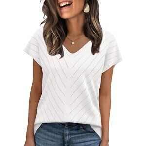 Short Sleeve Sweater for Women V Neck Trendy Summer Tops 2026 Beach Vacation Clo